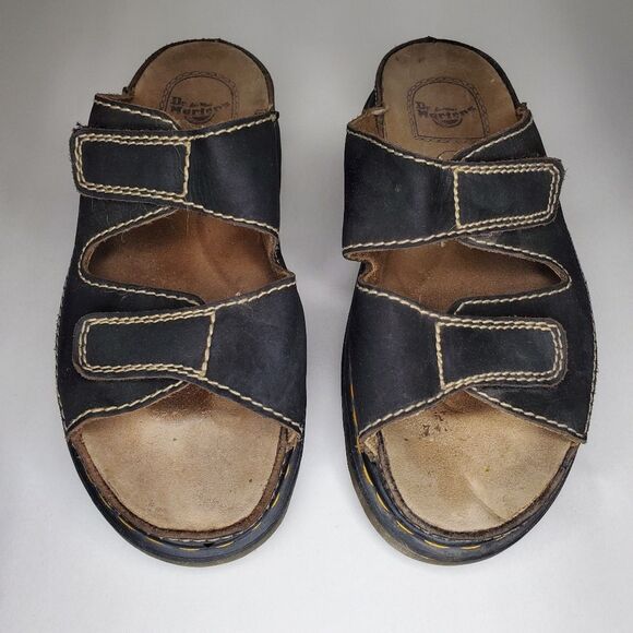 Dr Martens Men's Black Leather Sandals with Velcro Straps Size 12 - Picture 1 of 10